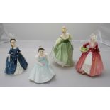 A group of four Royal Doulton ceramic figures of ladies, including 'Janet H.N.1537,' 'The Bridesmaid