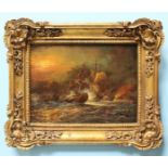 A. Webb (20th C), Naval Battle of fully-rigged ships at Dusk, possibly Trafalgar, signed, oil on