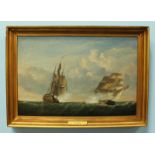 Attributed to J.C. Schetky, 'Action between Lively and Gloriouso off Cadiz, unsigned, oil on canvas,