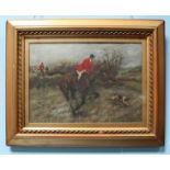 T. B. Gravely - Fox hunting scene, signed and dated 1914, oil on canvas. 24 x 34cm.