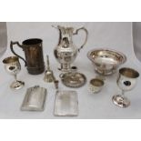 A quantity of silver-plated items including a candlestick, a jug and two wine goblets etc.