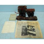 A pair of early 20th century Army & Navy binoculars in leather case, a pair of Astral binoculars