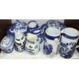 SECTIONS 10 + 11. A good quantity of willow pattern dinner and tea wares, comprising of meat plates,