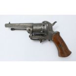 A 19th century Lefaucheux type pin fire revolver, with 3-inch octagonal barrel, folding trigger,