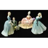 Three Royal Doulton ceramic figures including, 'Reverie HN.2306,' 'The Suitor HN.2132' and '