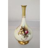 A Worcester porcelain vase of globular form with flared slender neck, spreading foot, painted with