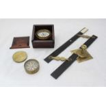 A Norie & Wilson ebonised wooden parallel rule with ivory panel and integral brass compass, together