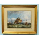 George Chambers, (1803-1840), two masted ship and small sailing boats in choppy waters in the