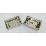 Two small silver ashtrays of rectangular form. Gross weight approximately 3.3oz.
