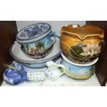 SECTION 16. A quantity of ceramics including an Art Nouveau pottery jardinière, various blue and