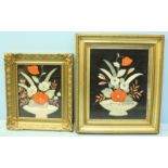 Two oriental silk studies of flowers, both glazed and in gilt frames. 45 x 37cm.