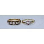 An 18ct yellow gold ring set with five graduated blister pearls, 3.48g, together with an 18ct gold