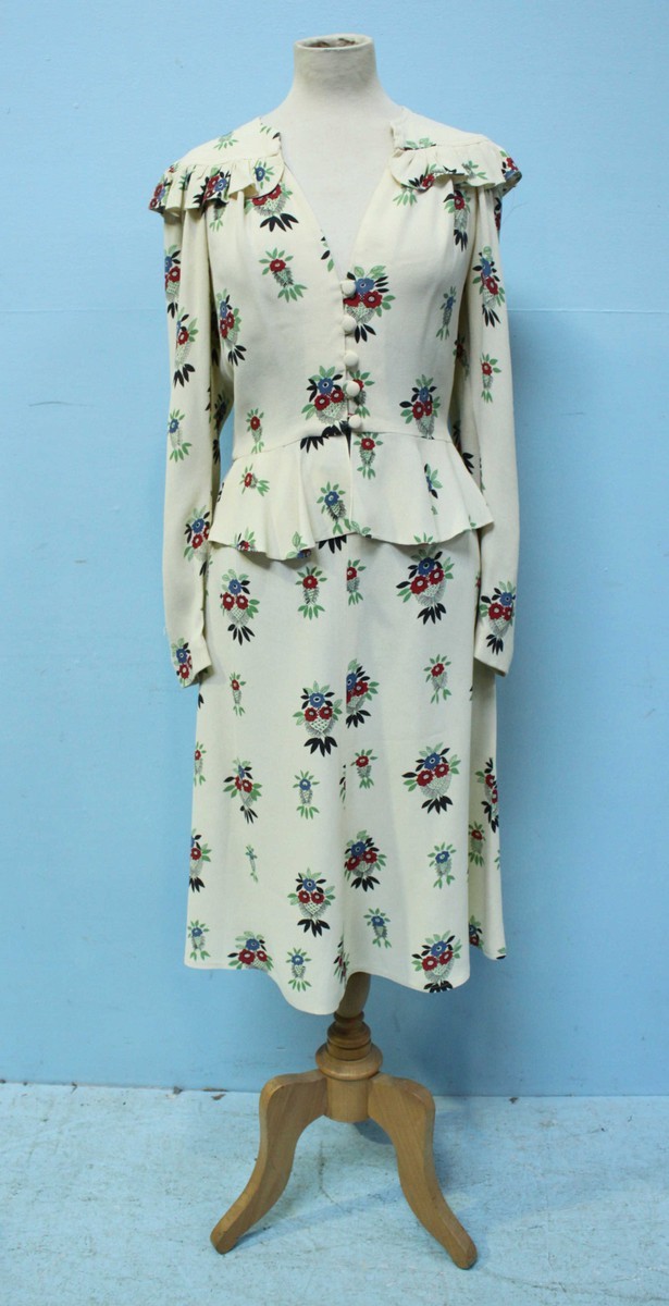 Vintage Ossie Clark for Radley ivory moss crepe blouse and skirt in 'Celia Birtwell' print, size