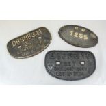 Railway interest: Two cast iron signs 'DB988341 20 T Ashford 1959' and 'B933313 22T Shildon 1957,'