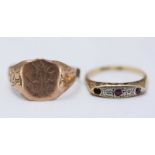 An 18ct gold and platinum ring, gross weight approximately 2.1g, together with a 9ct gold signet