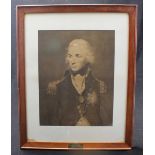 A monochrome print of Nelson, mounted in an oak frame, thought to be made from original HMS