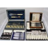 Five various cased silver-plated flatware sets including fish sets, coffee spoons and butter