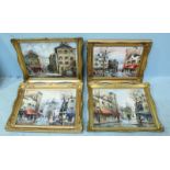 Four French street scenes, all indistinctly signed, oils on canvas, in ornate gilt frames. 27 x