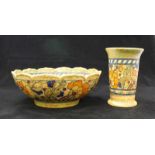 A Crown Ducal bowl and matching vase, designed by Charlotte Rhead, decorated with a tube lined