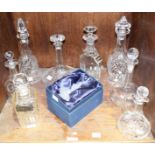 SECTION 34. A Waterford Crystal cut glass decanter and stopper, together with seven various