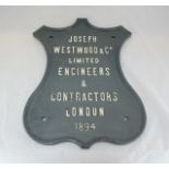 Railway Interest: A 19th century cartouche-shaped painted cast iron trade sign for 'Joseph