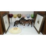 SECTION 25. A Beswick horse (af), a Beswick donkey, six various coloured wine glasses, pin dish