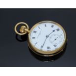 An 18ct gold open-faced pocket watch by Sir John Bennett Ltd of London, the white enamel dial with