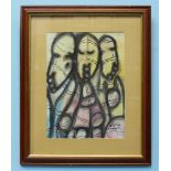 Sipho Mvemve (South African b.1948) Study of three figures, signed, pastel on paper. 47 x 34cm.