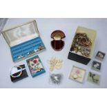 A quantity of costume jewellery including Coalbrook, watches and an early Rolex red velvet box