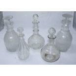 Five cut glass decanters