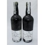 Two bottles of Taylor's Quinta De Vargell 1972 Vintage Port, wax seal capsule good, labels