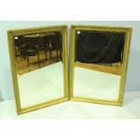 A pair of modern gilt-framed rectangular wall mirrors with bevelled glass, 103x72cm
