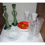 SECTION 22. A small collection of assorted ceramic and glass items including a pair of green Art