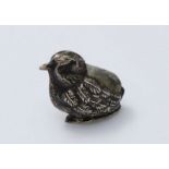 A small Edwardian silver pin cushion modelled as a bird. Hallmarked Birmingham 1906. Gross weight