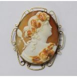 A nice quality Italian shell-carved cameo brooch depicting a female follower of Bacchus, God of