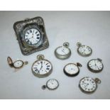 Three various silver cased pocket watches, together with six various silver-plated pocket watches