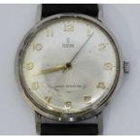 A vintage stainless steel cased gents Tudor 'Shock Resisting' wristwatch, the silvered dial with