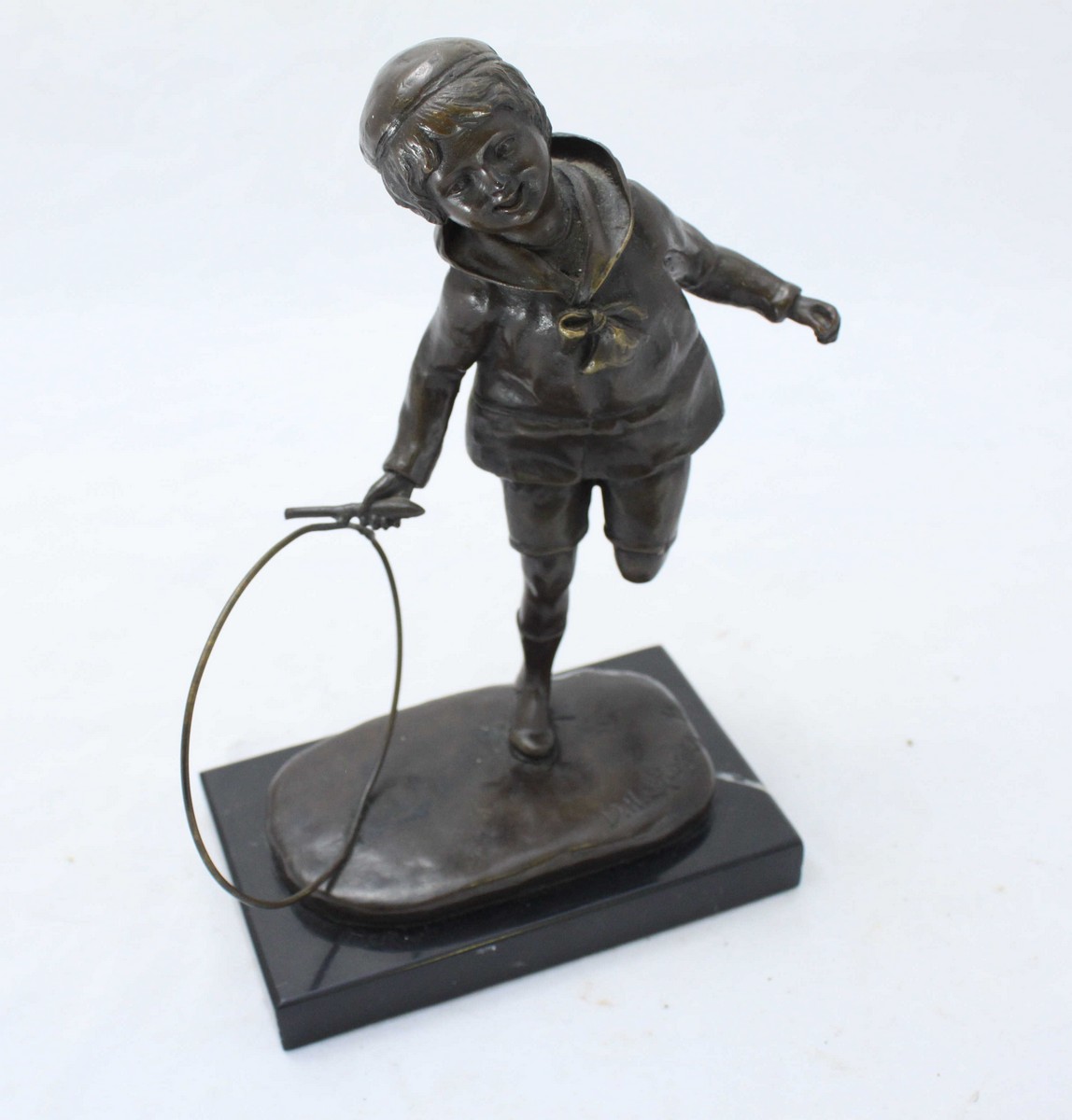 After Chiparus, bronze figure of a boy with a hoop, approximately 21cm high - Image 2 of 2