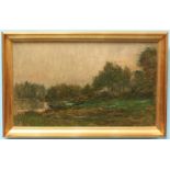 Charles Francois Daubigny (1817-1878) French. River landscape, unsigned, oil sketch on wooden panel,