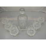 Cut glass decanter and six matching brandy balloons