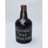 A rare bottle of Niepoort's 1945 Vintage Port, ulage bottom of neck, small portion of wax seal