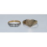 An 18ct gold ring, illusion-set with three small round brilliant cut diamonds, size N, gross