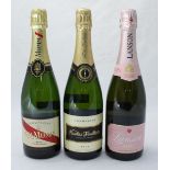 Champagne, three bottles comprising Mumm, Pink Lanson and Nicolas Feuillatte