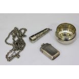 A late Victorian silver-mounted pink hard stone or glass cheroot holder with silver case,