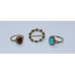 A 9ct gold ring with cabochon turquoise stone, together with a 9ct gold ring set with probably a