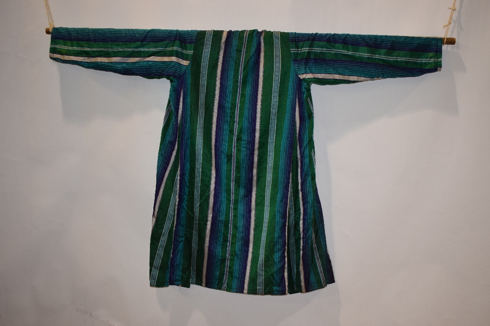 Two Uzbekistan or Afghanistan coats, 20th century, one silk satin with stripes in shades of - Image 4 of 16