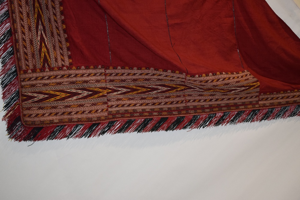 Turkmen red silk triangular shawl, Turkmenistan, early 20th century, 57in. x 105in. 145cm. x - Image 7 of 8