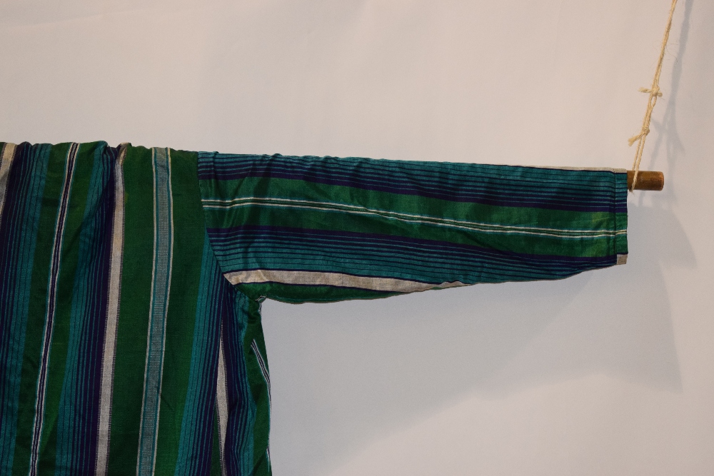 Two Uzbekistan or Afghanistan coats, 20th century, one silk satin with stripes in shades of - Image 5 of 16