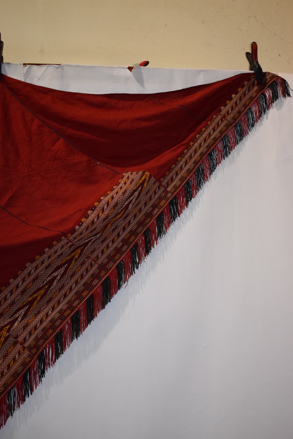 Turkmen red silk triangular shawl, Turkmenistan, early 20th century, 57in. x 105in. 145cm. x - Image 3 of 8
