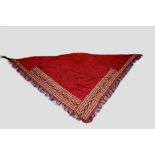 Turkmen red silk triangular shawl, Turkmenistan, early 20th century, 57in. x 105in. 145cm. x